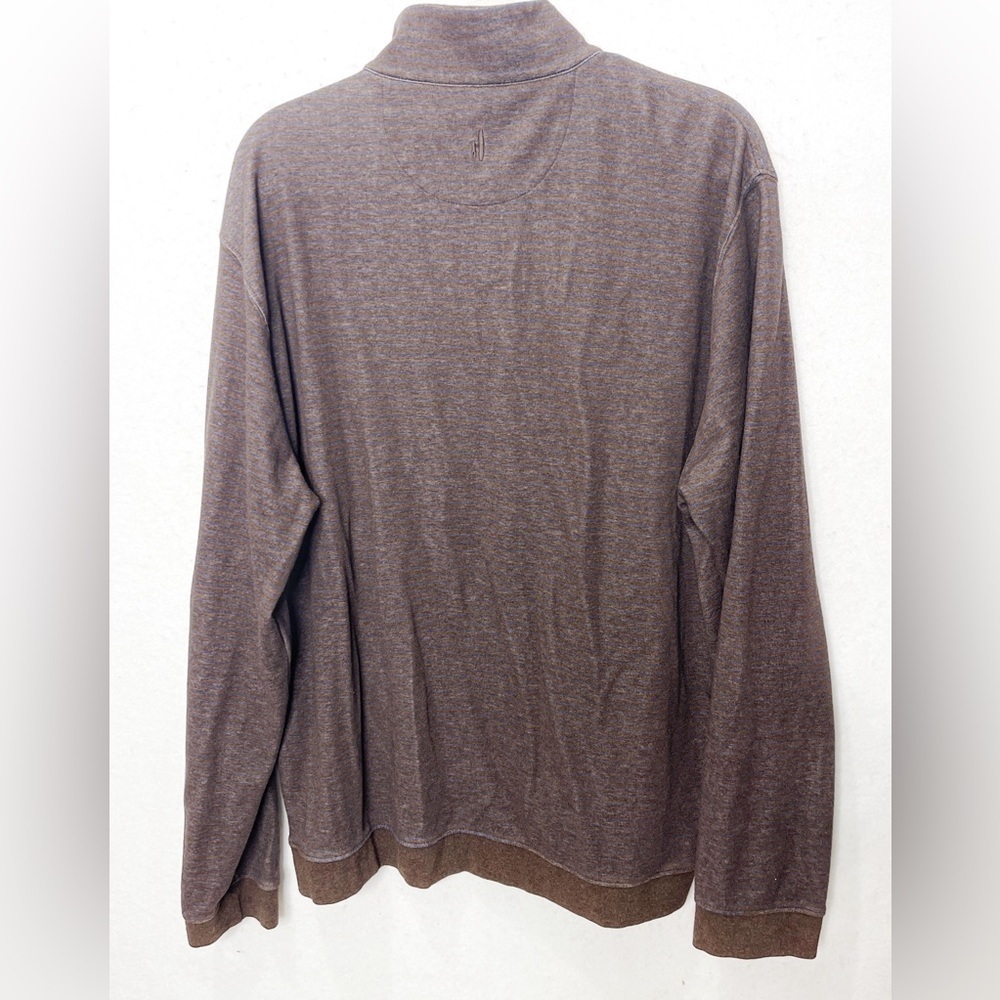 Johnnie-O Skiles Striped Quarter Zip Pullover Bison Size XL Brown Blue Stripes - Picture 4 of 11